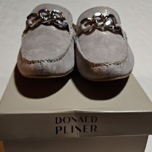 Donald Pliner Gray Loafers with Silver Chain